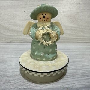OUR AMERICA Snowman Angel w/ Star Wreath Candle Topper 3.25x4.5"‎ Winter Holiday
